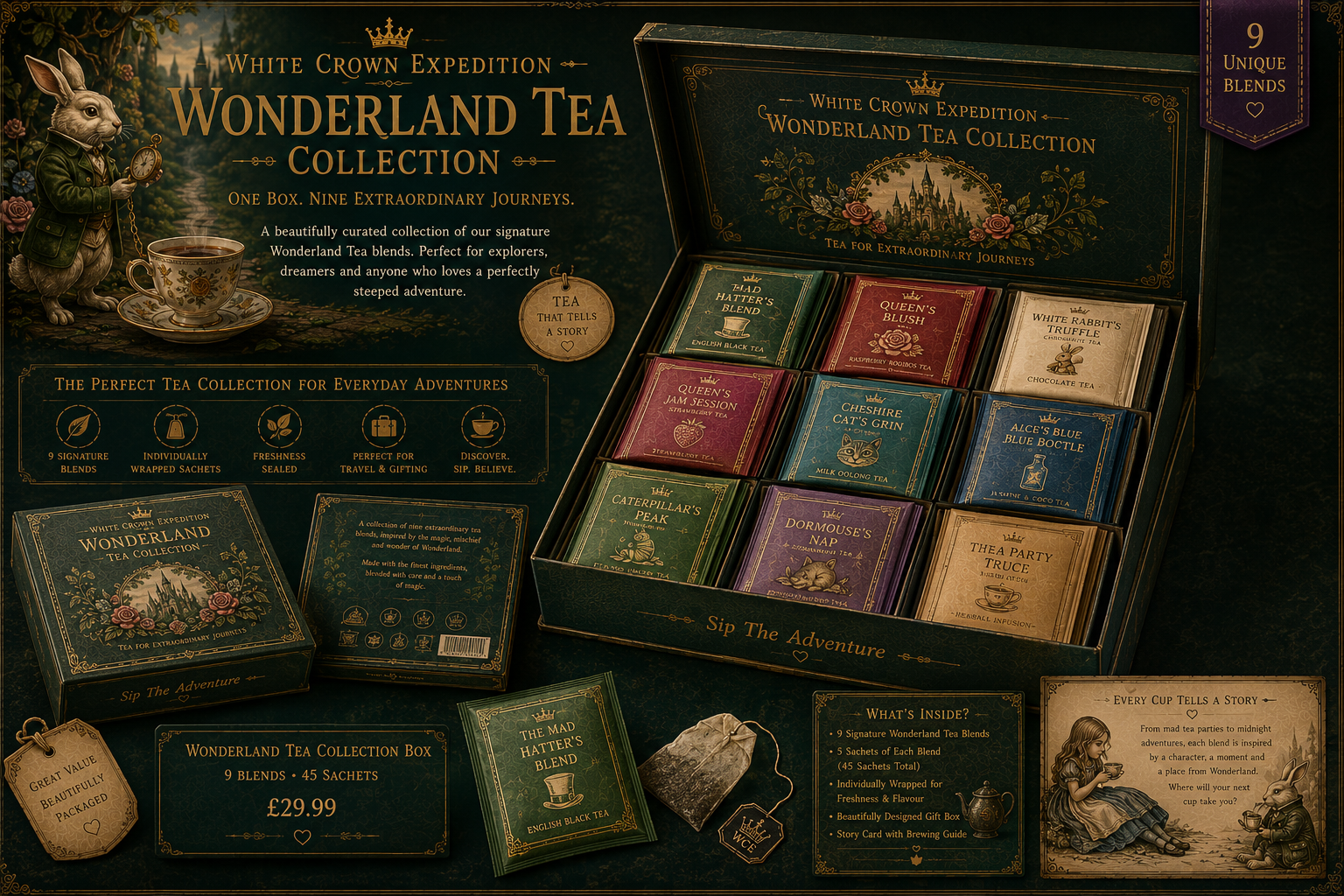 Wonderland Tea Collection Box — 9 Blends, 45 Sachets