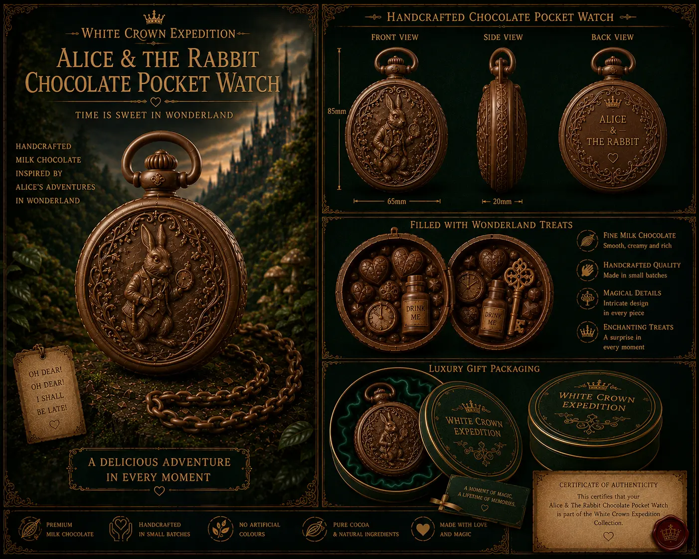 Alice & The Rabbit Chocolate Pocket Watch