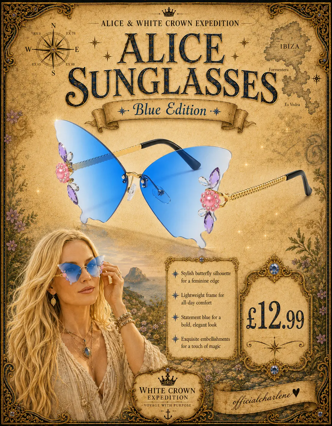Alice Butterfly Sunglasses — Blue